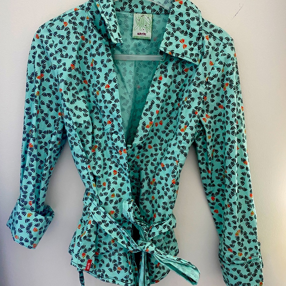 Skunkfunk green wrap cotton blouse